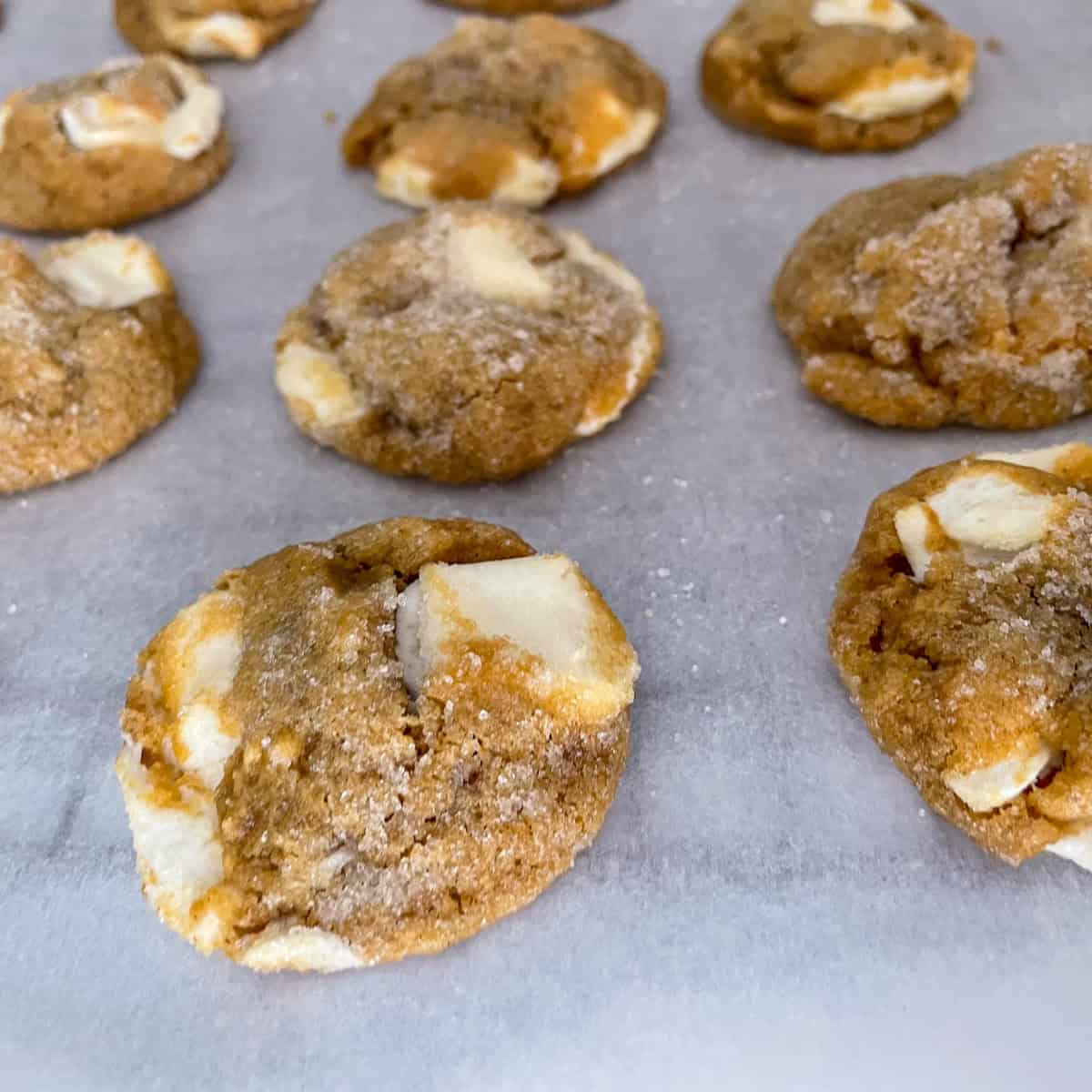 fluffernutter cookies sprinkled with sugar on a cooling rack in the sun
